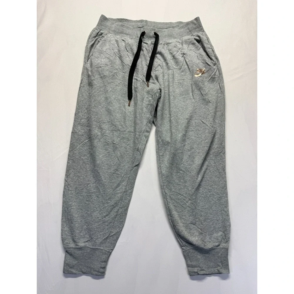 Nike Air Sweatpants Womens XL Heather Gray Metallic Gold Logo‎ Athleisure Jogger